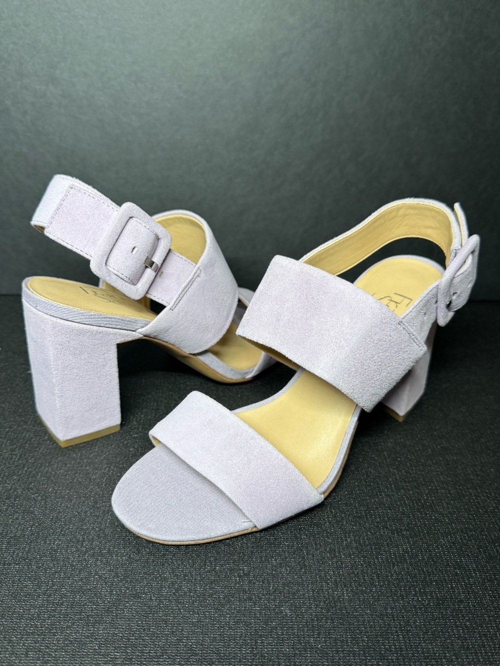 Franco Sarto Lilac Suede Block Heel Sandals Size 6M Ankle Strap Heel
